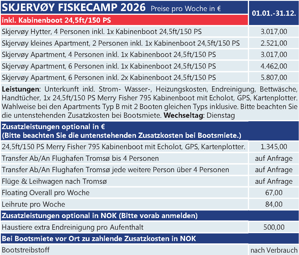 Preise Skjervoey Fiskecamp Skjervoey Fiskecamp